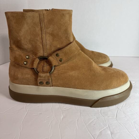 NEW Free People Bodhi Harness Sneaker Bootie Tan Suede boots shoes moto boho 9.5 - Picture 1 of 7